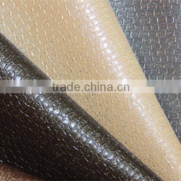 PVC synthetic leather for upholstery usage ,popular use for home decoration,with metalic color or glitter surface