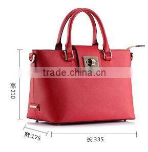 Red lock closure ladies bag hard leather women tote made in china