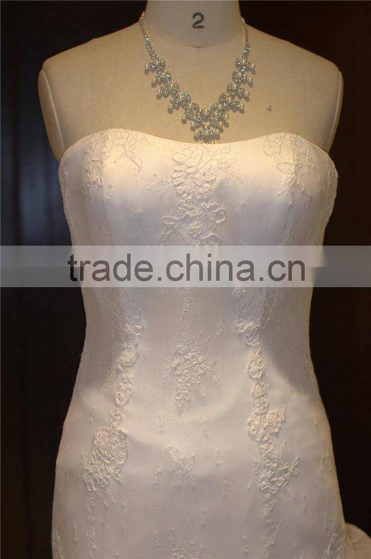 Fashion style strapless A-line ruched ruffle lace wedding dresses wedding decoration 2013