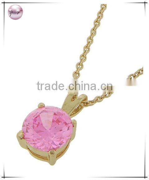 Gold Tone Lt. Pink Cubic ZirconiaPendant Necklace