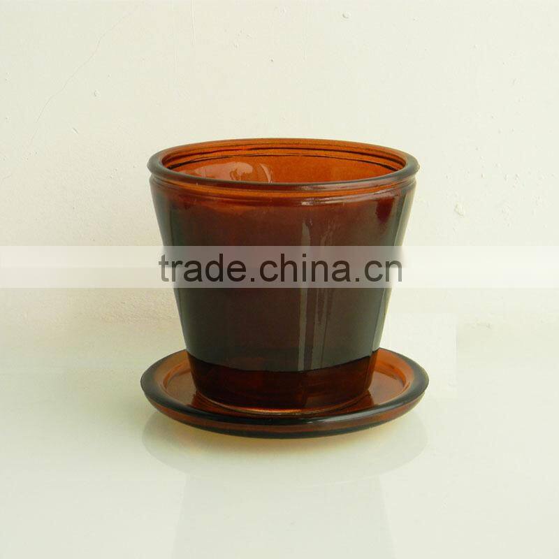 2014 hot selling clear glass flower pot wholesale with tray