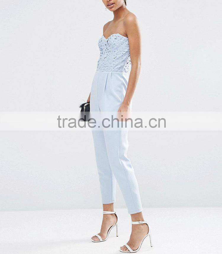 Oem trousers factory new design off shoulder shinny crochet lace ladies sexy jumpsuits 2016