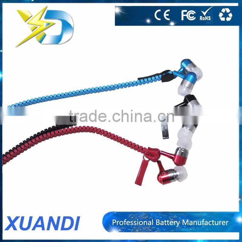 fashion new design metal zipper earphone with mic for mobile phone
