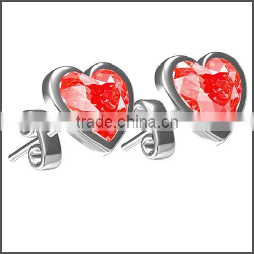 2015 Newest Titanium Gold Fashion earring with heart Zircon stone