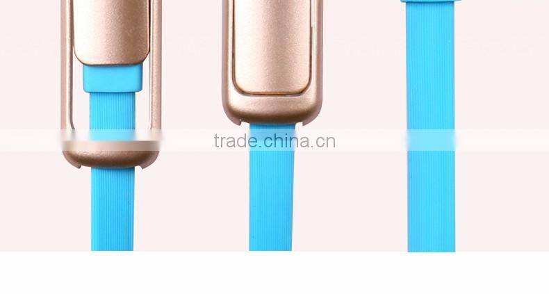 Kong Kim 2in1 Noodle USB Cable usb cable lock for Iphone&andriod TPE&Metal shell