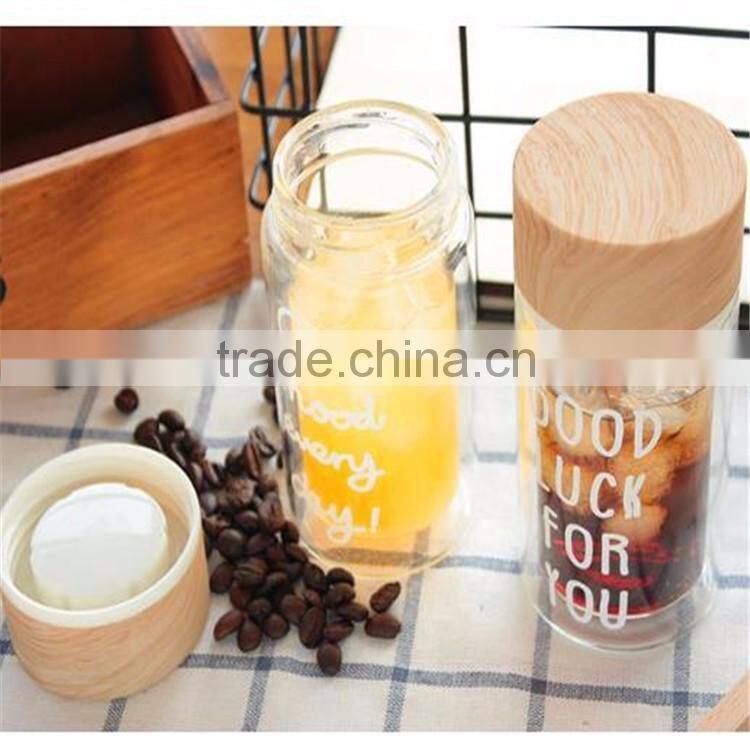 Wholesale new product-heat resistant double wall borosilicate glass bottle with bamboo lid 200ml/300ml