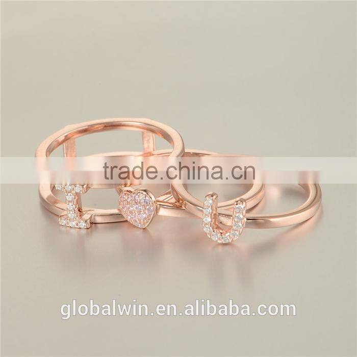 Latest Designs Gold Plated Finger Sex Letter I Love You Sterling Silver Ring With Clear Zircon