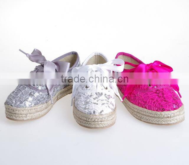 Espadrilles for kids with lace-up style 2016ss new glitter lace