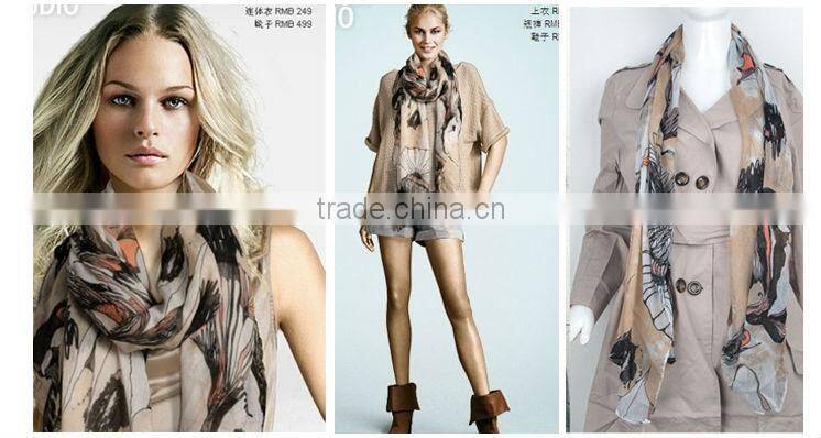 New Fashion Elegent Womens Begonia Flower Scarf Ink Style Long Cotton Neck Shawl Stole Wrap