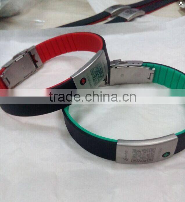 engrave metal plate debossed silicone id medical wristbands for running