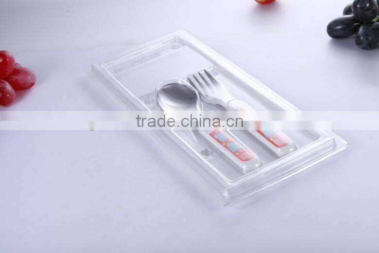 Safe colorful design silicone handle food grade stainless steel cutlery set for kids with PVC box packing