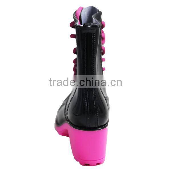 Ladies High Heel Rain Boots, Womens PVC Boots, Shoe Lace PVC Rain Boots