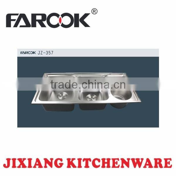 JZ-357 92*45cm extra deep double bowl SUS201 kitchen sink with bin