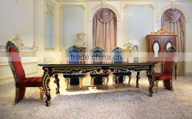 Fabulous Italy Baroque Design Marquetry Dining Room Furniture Royal Wooden Carving Dining Table Set For 8 People