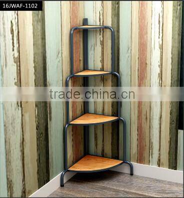 4 tiers triangle wood board iron pipe frame living room corner shelf