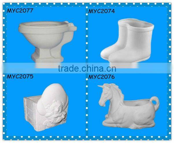 Planter cup and saucer unglazed ceramic bisque