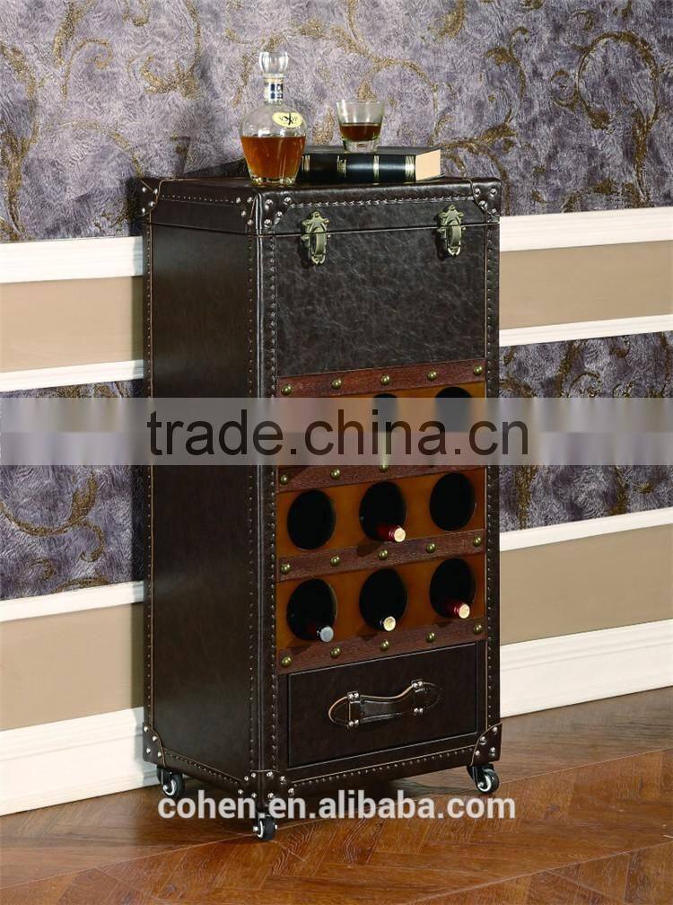 2016 Hot sale high quality China supplier handcraft high end retro vintage storage wine cabinet covered by top grain leather