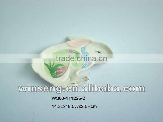 Hand Painted Ceramic Easter Rabbit shaped Plate for decoration