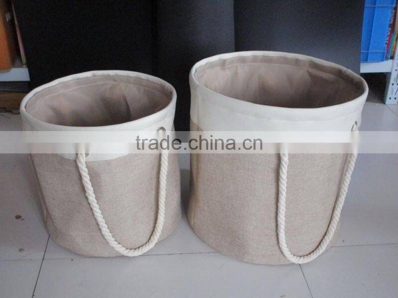 Polyester Round Laundry Basket Hamper with Cotton Rope Handles