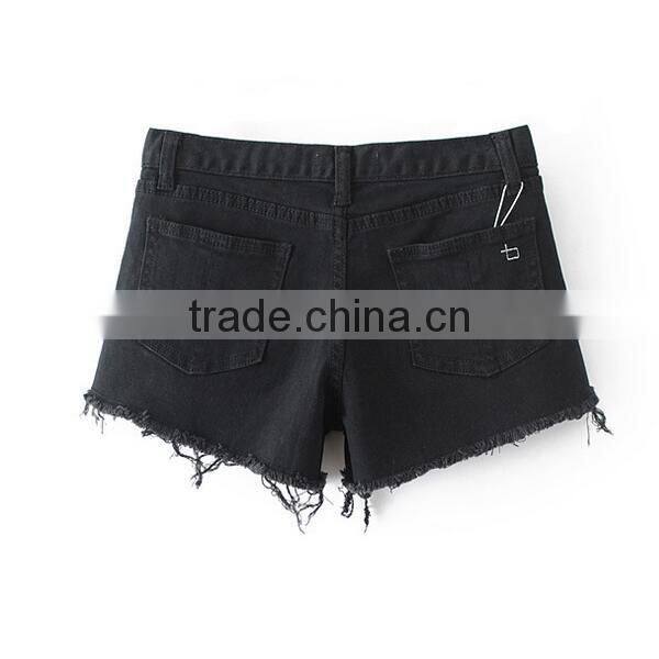 2017 new fashional hot pants jeans sexy blue cropped cutoff elastic hot pant for ladies