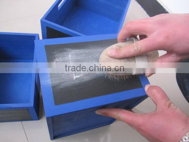 colorful finished wood boxes with black board