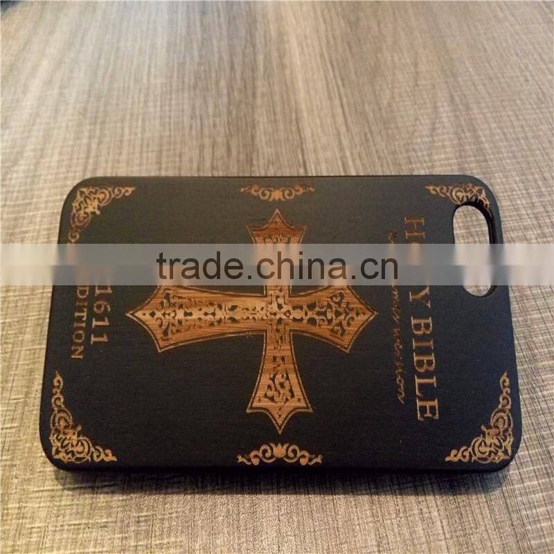 Classical Chinese 2017 newest design PC sticked with wood cartoon carving cell phone case for Iphone