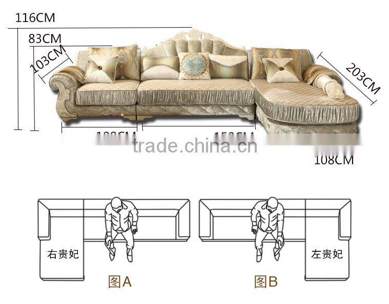 M007 French Upholstery fabric Wooden Sofa Set Furniture Chesterfield Sofa