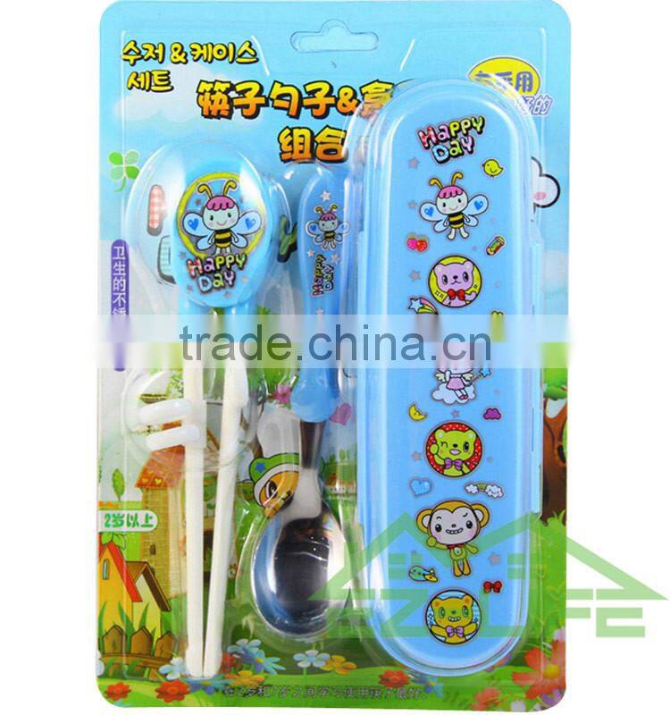 Korean baby flatware sets plastic training chopsticks and stainless steel spoon