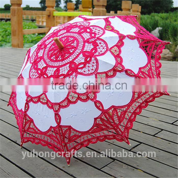 New Arrival Stock White and rose Colors Victorian Lace Parasol