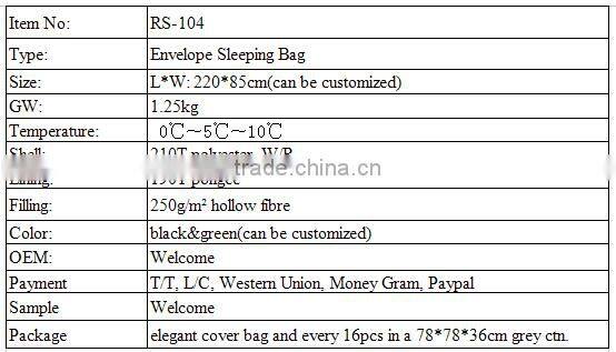 Competitive Price Cotton Filling Envelope Sleeping Bag