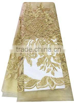 3D Handmade Wedding Dress African French Tulle Lace Fabric with Beads And Stones FL1126