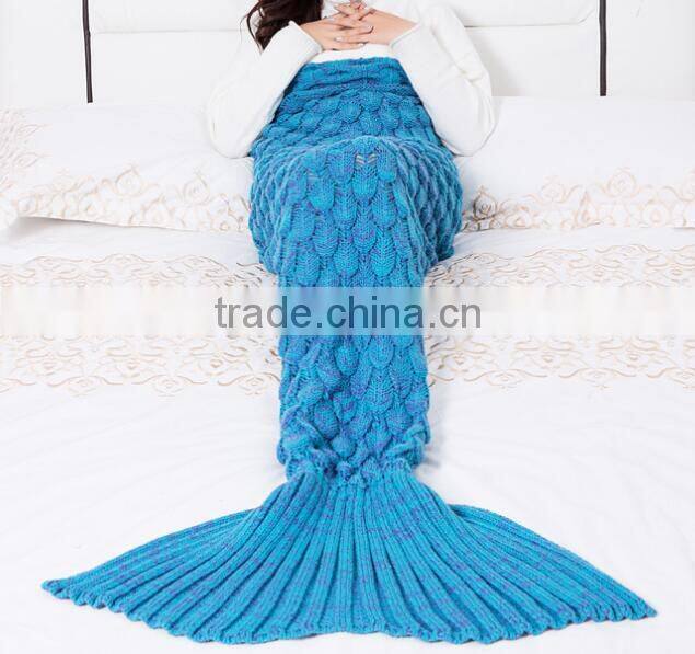2017 blanket factory China wholesale knitted fish scale mermaid blankets