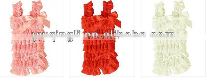 Hot sale ! Fashionable Girls Boutique Children Summer Lace Romper with Straps and Bow for Infant ,Toddler
