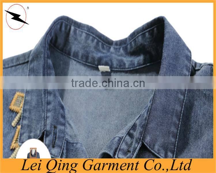 High quality loose fashion solid color women denim shirt