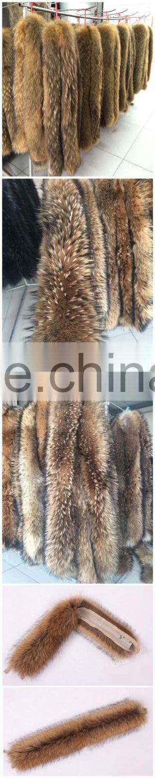Real Fur Collar 100% Genuine Raccoon Scarf 68cm *11cm Fur Trim of Down Coat