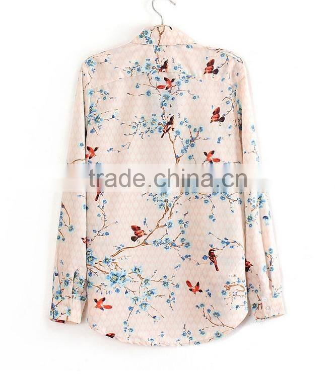 Fashion ladies blouse,bird printing woman shirt/women colthing long sleeve