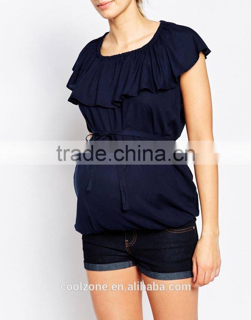 Regular fit lightweight fabric self-tie belt maternity tee wholesale maternity clothes