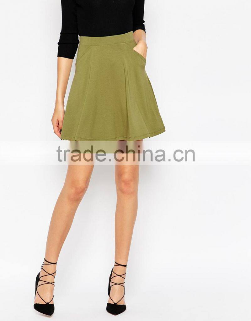 Regular fit stretch waist soft-touch jersey skater skirt with pockets