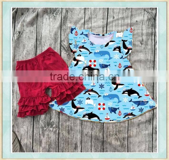 wholesale girls boutique children's summer green snowman pattern suit