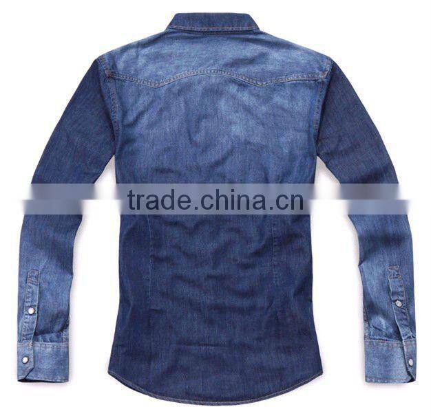 European fashion style Light blue 100%Natural Cotton soft Denim/Retro Cowboy Shirt for men with S,M,L,XL,XXL peaked collar