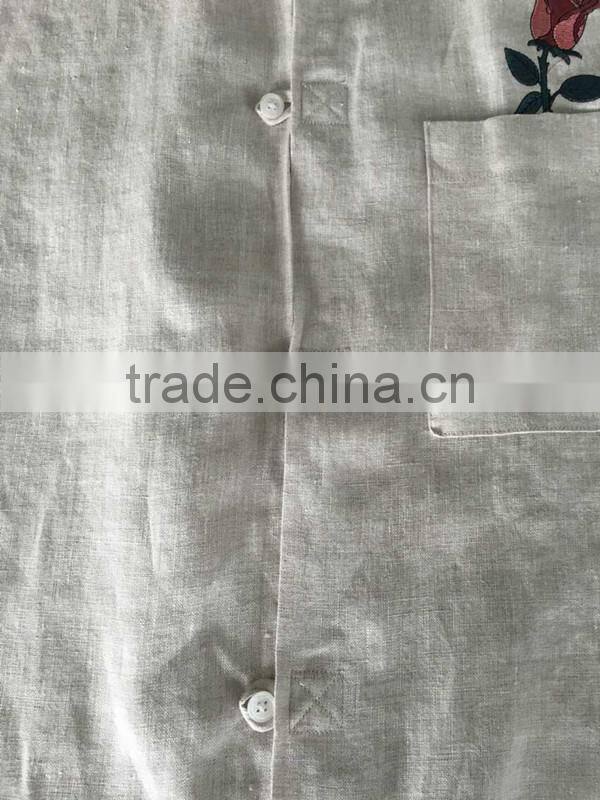 Beige linen Mandarin collar special buttonhole Mens casual dress shirts