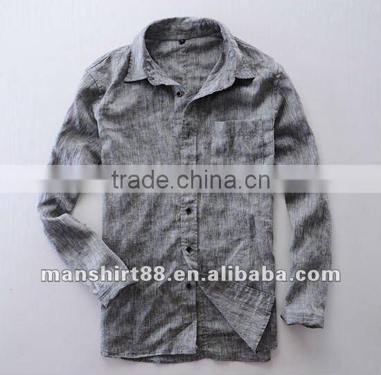 New popular style 100%Linen White shirt for men with long sleeve regular collar or banded collar