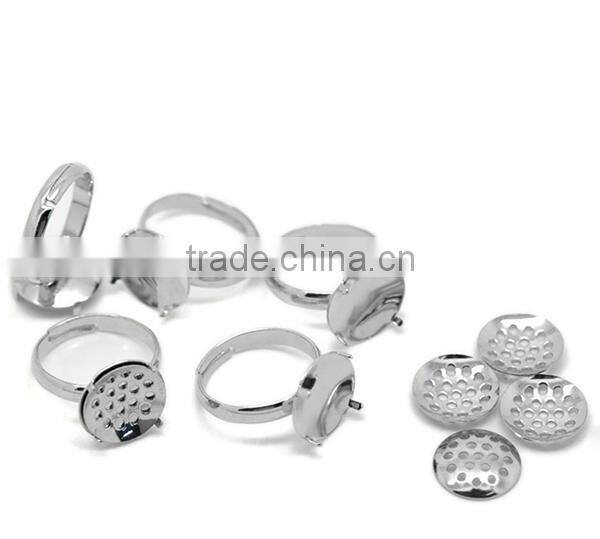 10PCs Silver Tone Adjustable Round Cabochon Setting Rings 15.9mm US 5.25 Ring Setting