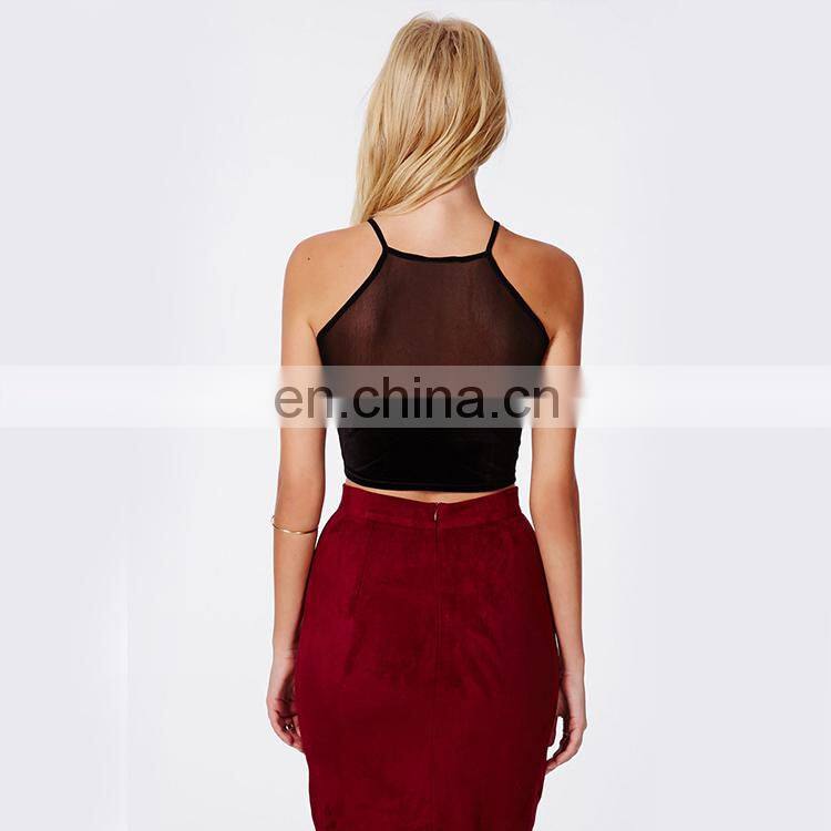 Triada black round neck net lace bralet top