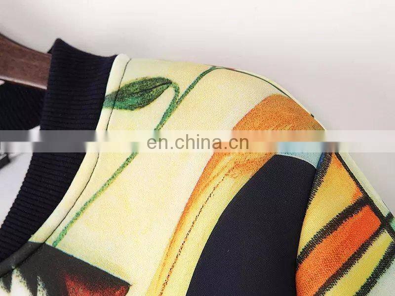 2015 Fashion women jacket Europe America sportwear space cotton long sleeve printed graffiti zipper dress Women's blouses