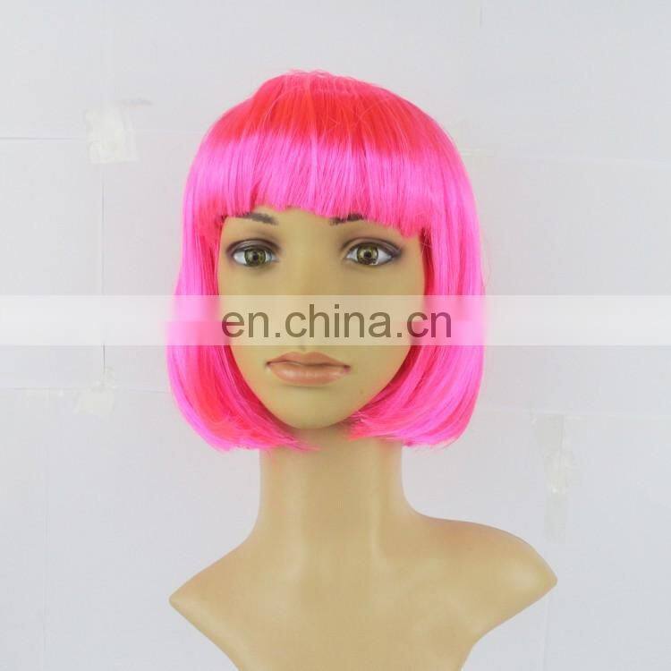 cheap short straight pink synthetic bob women party wig