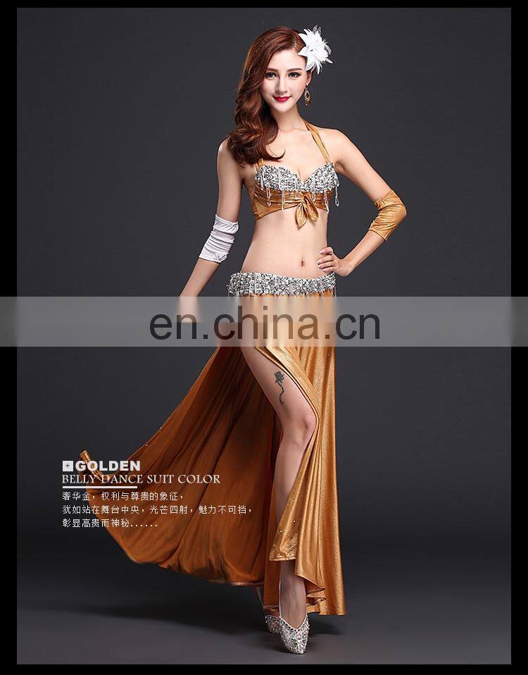 High-grade 5pcs hot stamping ice silk bellydance costume with handmade bell