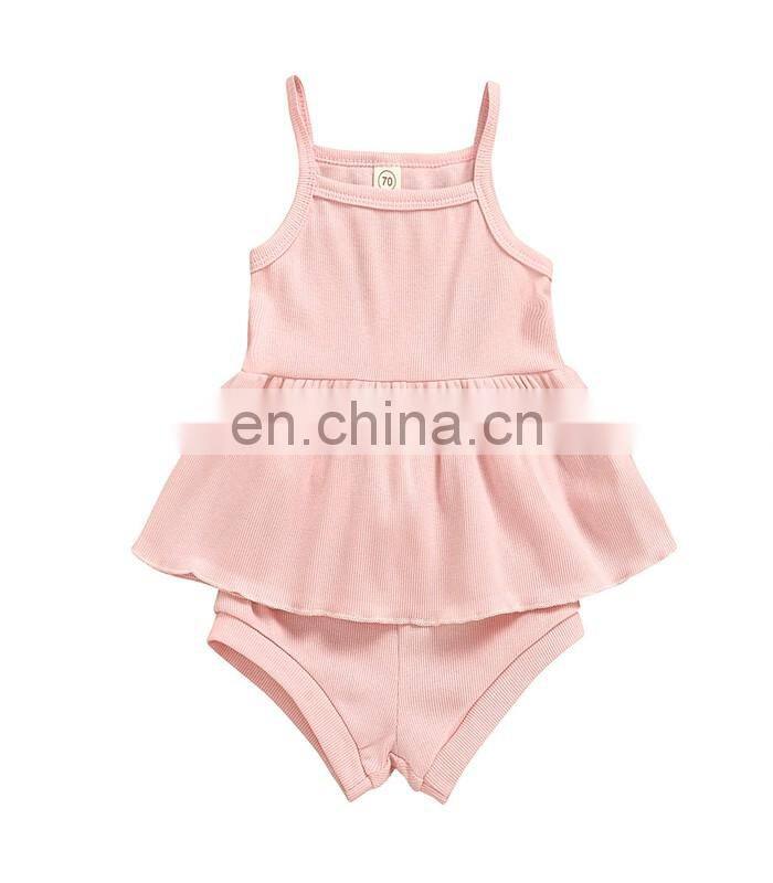 Kids ribbed Outfit Baby Girls Summer Clothing Set Solid Color Infant Vest Tops Tutu Shorts 2pcs Clothing for 0-24m