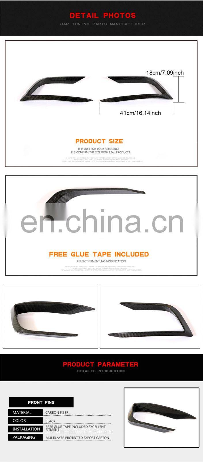 Carbon Fibre Front Bumper Fins Canards for Maserati Ghibli 2018