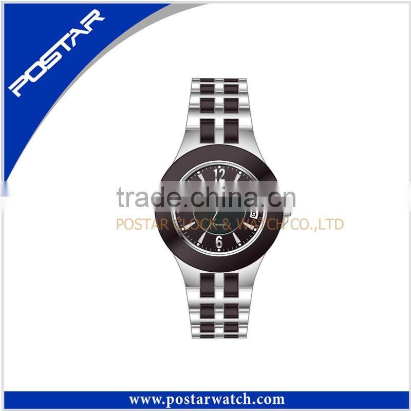 OEM Two Tone Plating Ceramic Wrist Watches